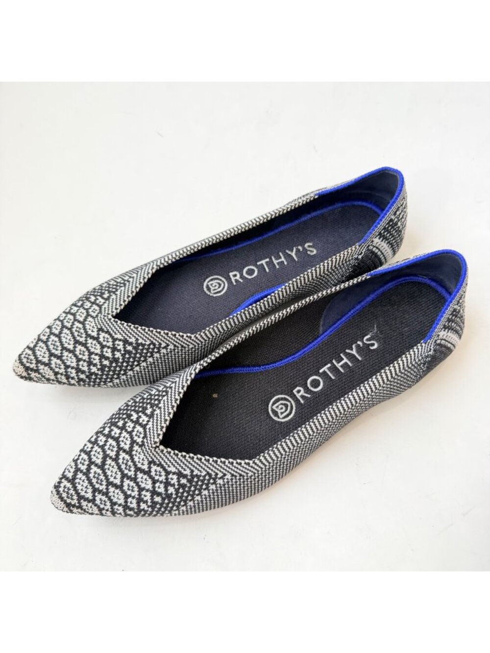 Rothy Point Women Black White Python Snake Print Knit Pointed Toe Flats Size 7*